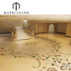 Vestíbulo del Hotel pisos de mármol de lujo Grand escalera hecho <span class=keywords><strong>Crema</strong></span> Marfil Carrara pisos de mármol de chorro de agua de medallón - Product Image 4