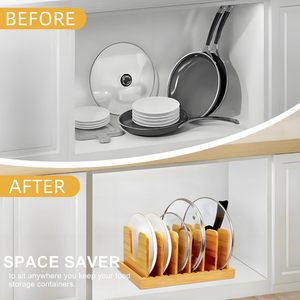 Organizzatore Regolabile in Bambù per Coperchi di <span class=keywords><strong>Pentole</strong></span>, Cassetti, Ripiani per <span class=keywords><strong>Pentole</strong></span>, Taglieri, Teglie da Forno e Piatti - Product Image 3