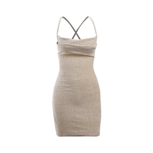 Wholesale Elegant Summer Sleeveless Off-the-Shoulder Lace-up Backless Bodycon <b>Mini</b> Dresses Sexy Party Eco-Friendly Natural - Product Image 3