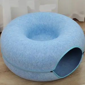 Wholesale Custom Pet Cat House Large Donut Design Tunnel Play Zipper Design Felt Cat Bed