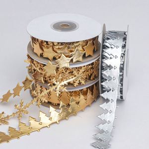 Bestseller Single-sided Ultrasonic Embossed Gold Silver Polyester Ribbon Christmas Tree Decor Gift Box Accessories Christmas - Product Image 1