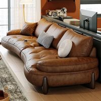 Ensemble de canapés italiens modernes et minimalistes pour petits espaces de vie, en cuir de vachette première couche, avec rangées courbes et droites, garni d'éponge