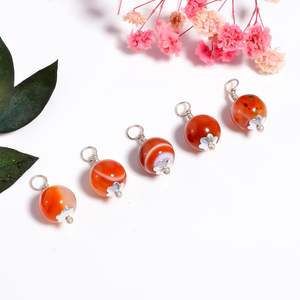 Collar con colgante de bola de cuentas con banda naranja, joyería para mujer, regalo de aniversario, cadena de plata con piedras preciosas - Product Image 3