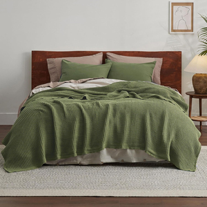 Lightweight Eco-Friendly Cotton <b>Waffle</b> Weave All-Season Soft Breathable <b>Blanket</b> Printed Pattern Summer Plain Style SY - Product Image 4