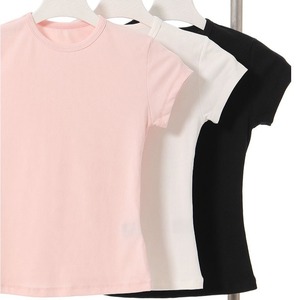 T-shirt estive da donna in cotone a maniche corte, girocollo, tinta unita, <span class=keywords><strong>aderenti</strong></span> - Product Image 1