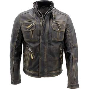 Veste en cuir vieilli pour homme Brando, manches longues, style vintage Cafe Racer, col montant classique, vêtement de motard - Product Image 6