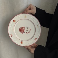 Assiette en céramique à motif de pommes vintage français, assiette à dîner en porcelaine à fleurs en relief, assiette à dessert et à salade pour la décoration de la table à la maison