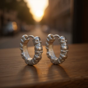 Pendientes de aro con forma de esqueleto EYCKIDD, chapados en oro blanco, estilo punk, joyería de moda unisex, aleación E3013 - Product Image 2