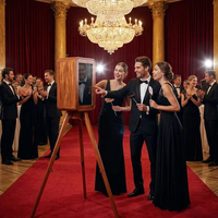 Photomaton en bois double face haut de gamme avec écran 18,5 pouces et kiosque selfie iPad pour événement de lancement de marque