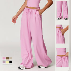 Pantalones Largos de Poliéster con Diseño Nes, Pantalones Casuales Holgados de Pierna Ancha con Cintura Elástica y Cordón para <span class=keywords><strong>Mujer</strong></span>, para Ejercicio y Fitness - Product Image 1