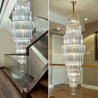 Lustre en cristal de luxe léger post-moderne et minimaliste pour duplex, villa, escalier en colimaçon doré, hôtel, LED