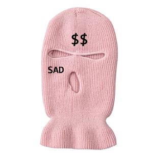 Pasamontañas de esquí bordado triste y dólar estadounidense adulto al por mayor, máscaras de esquí de 3 agujeros de punto acrílico para hombre con logotipo bordado - Product Image 3