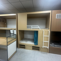 Cama litera metálica tipo cápsula de diseño moderno, personalizada de fábrica, con cama doble de madera y cuatro cajones para el hogar o dormitorio juvenil.