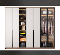 Armoire moderne à 3 zones Portes sans poignée Panneau de verre Éclairage intelligent Rangement multifonction Suspendu/Pliable/Présentoir