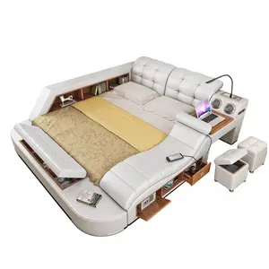 Factory Wholesale Multifunction Music Black Leather Bed Tatami Home Remote Massage Bed With Storage