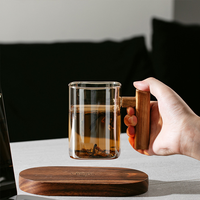 Tasses à thé en verre carrées Aeofa avec poignée, tasses à thé et mugs en verre, tasse à thé en verre avec poignée en bois et couvercle