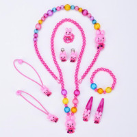 Ensemble de colliers de bijoux de style mignon avec perles d'imitation roses pour enfants de 1 à 10 ans, occasion de fête