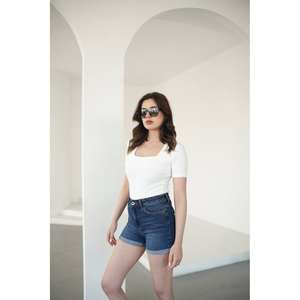 Blusa Minimalista de Cuello Cuadrado para Mujer, Manga Corta, Tejida, Transpirable, para Uso Diario - Product Image 4