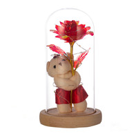 Lampe de chevet moderne en forme de dôme en plastique doré avec LED, ours mignon, fleur éternelle, cadeau romantique pour la Saint-Valentin, anniversaire, décoration de bureau, lampe de nuit pour la maison