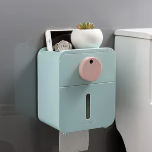 Kualitas Tinggi Plastik Dipasang Di Dinding Multifungsi Aksesori Kamar Mandi Pemegang Kertas Toilet Kotak Tisu dengan Rak Penyimpanan Telepon