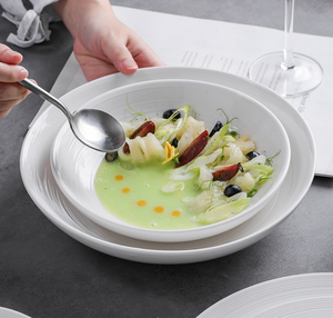 Service de table en porcelaine blanche simple, vaisselle en céramique, assiettes plates, assiettes à soupe, assiettes à salade, assiettes à pâtes, pour hôtel, restaurant, mariage, vente en gros de qualité supérieure - Product Image 3