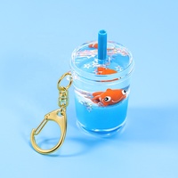 Porte-clés liquide personnalisé Porte-clés eau Boba Aqua Porte-clés liquide animal en acrylique flottant Porte-clés tasse thé lait bulle