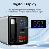 Chargeur GaN 65W avec câble rétractable intégré, affichage numérique, ports USB Type C, chargeur pour iPhone et tablette