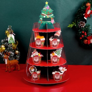Portable Four Layer Christmas Cupcake Stand With Transparent Cover <b>Gift</b> <b>Box</b> - Product Image 1