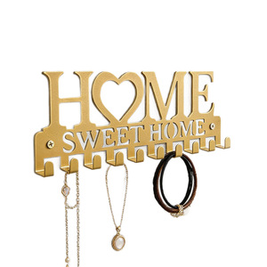 Porte-clés mural en métal Home Sweet Home, organisateur décoratif, 10 crochets, forme rectangulaire - Product Image 1