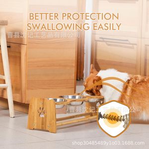 Soporte de alimentación de madera con doble tazón y altura ajustable para gatos y perros, soporte para comida de mascotas - Product Image 5