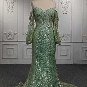 <b>Sequins</b> Long Sleeve <b>Red</b> Party Mermaid Wedding Gowns Dresses Jancember 9901-2 - Product Image 5