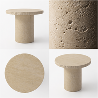 Table basse ronde en travertin naturel, base cylindrique en pierre brute, style organique moderne de luxe pour salon, personnalisable