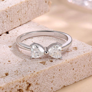 Anillo de Plata de Ley S925 con Doble Corazón y Moissanita VVS, Joyería de Fábrica, para Mamá, Mujer, 12/15 - Product Image 3