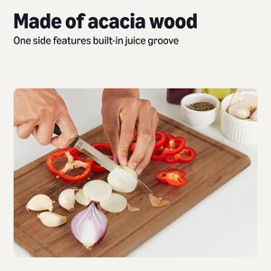 Juego de 3 tablas de cortar de madera de acacia con ranuras para jugos y asas integradas, aptas para carne, <span class=keywords><strong>queso</strong></span> y frutas - Product Image 3