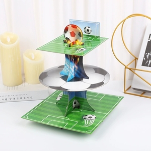 Supporto per Cupcake a 3 Piani a Tema Calcio, Torre per Dessert in Cartone per Feste Sportive e Celebrazioni - Product Image 3