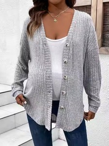 Nueva mujer <span class=keywords><strong>embarazada</strong></span> primavera otoño suéter botón cárdigan chaqueta manga larga cuello en V Casual Tops ropa de maternidad abrigo - Product Image 5