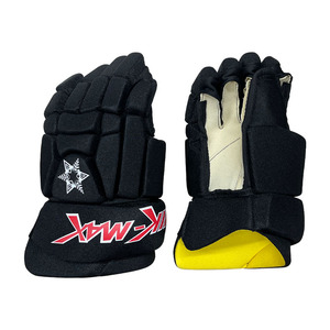 ถุงมือฮอกกี้น้ำแข็ง VIK-MAX ใยไนลอน สำหรับวัยรุ่น ทนทาน ผ้าตาข่าย ปิดด้วยแถบตีนตุ๊กแก สีดำล้วน ฝ่ามือสีเหลือง - Product Image 2