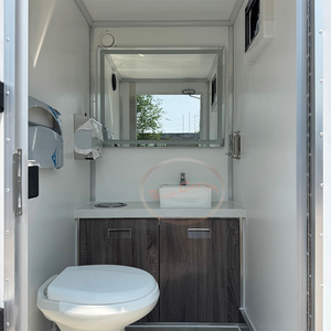 Remolque de Baño Portátil para Exteriores con Dos Compartimentos y Estaciones de Lavado de Manos, Diseño Rústico, Construcción de Acero - Product Image 4