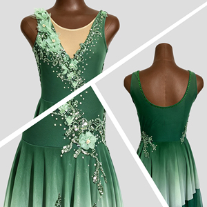 Vestido de Patinaje Artístico Verde con Pedrería, Malla y Spandex, Traje de Competición con Cuello en V, Vestido de Danza Lírica para Mujer - Product Image 2
