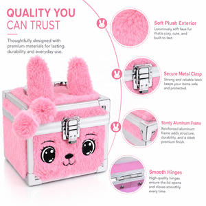 Boîte de beauté avec miroir LED réglable à cadre en aluminium, design lapin mignon en fausse fourrure rose pâle, cadeau d'anniversaire pour adolescents et enfants - Product Image 5