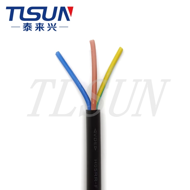 VDE Certification H05RR-F 3X1.5mm2 Black Rubber Cable for Indoor Use