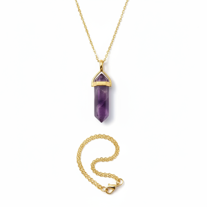 Amethyst Pendant Necklace Handmade Boho Jewelry Gold Plated <b>Chain</b> Natural Crystal Point Necklace Womens Spiritual Jewelry - Product Image 1