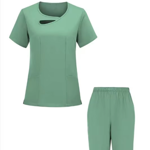 Tenues de travail unisexes en tissu tissé avec un col torsadé, légèrement extensible, détectant les aiguilles, pour les thérapeutes dans les soins de santé et les cliniques - Product Image 1