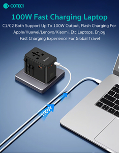 Adattatore da Viaggio COTECi GaN 100W PD Caricatore Rapido USB-<span class=keywords><strong>A</strong></span> e Tipo <span class=keywords><strong>C</strong></span> Internazionale Tutto in Uno 3 Prese AC Adattatore Universale da Viaggio - Product Image 3