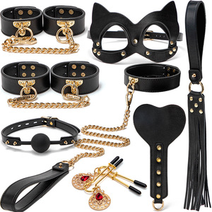 Ensemble de 8 pièces en cuir véritable de haute qualité : menottes, collier, fouet, <span class=keywords><strong>masque</strong></span> pour l'entraînement et la punition des adultes, jouets sexuels - Product Image 3