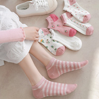 Chaussettes de Sport en coton rose pour adolescentes, motif Floral, dessin animé, fruits, pour femmes, nouvelle collection