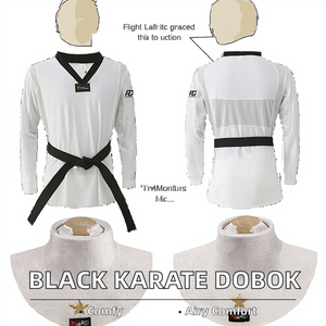 Dobok de Poliéster Elástico Negro de Alta Calidad, Personalizable, Transpirable, Cómodo, Cintura Media, Equipo de Artes Marciales de Taekwondo - Product Image 2