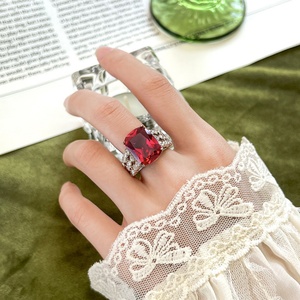 Fashion Jewelry Eco-friendly Copper 12*16mm Red Cubic Zirconia Big Stone <b>Adjustable</b> <b>Rings</b> Jewelry Women for Daily Wear - Product Image 6