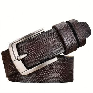 ホットセール メンズ グリッドエンボス加工 本革ベルト 金属合金ピンバックル レザーウエストベルト - Product Image 2