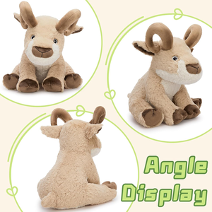 Jouet de mouton géant en fausse fourrure douce et agréable pour la peau, avec cornes longues bouclées brunes, queue courte, <span class=keywords><strong>yeux</strong></span> brillants en plastique, 20 pouces, grande chèvre en <span class=keywords><strong>peluche</strong></span> - Product Image 1